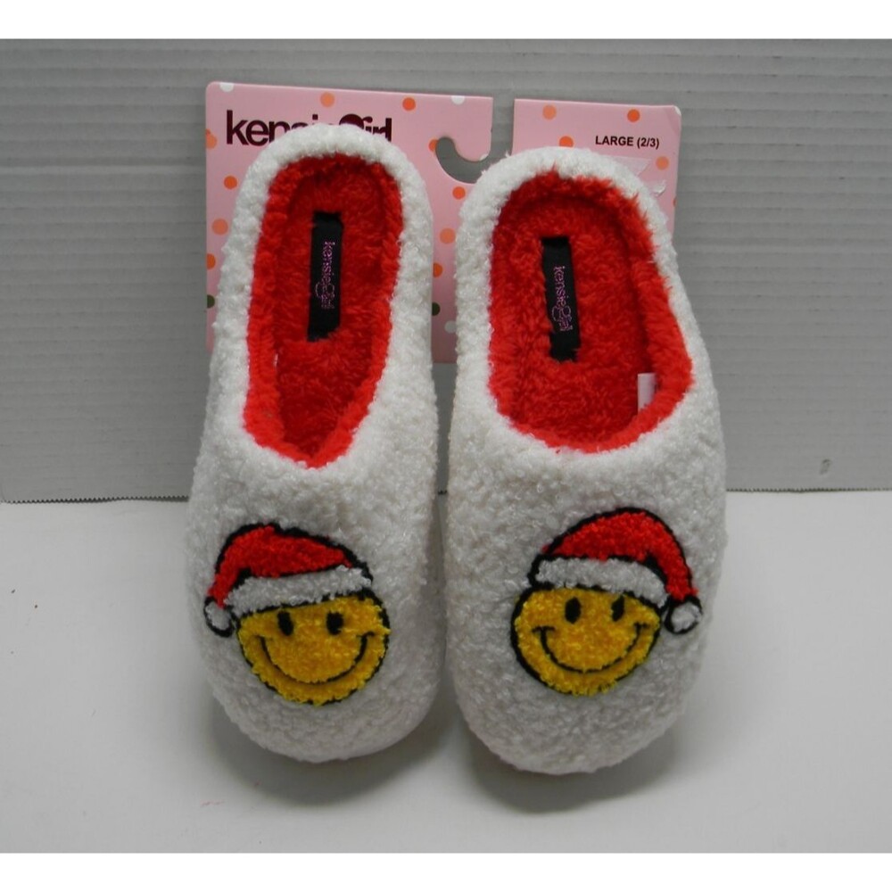 Kensie Girl's Slippers Christmas Happy Face Holiday Size Med 13/1 NWT